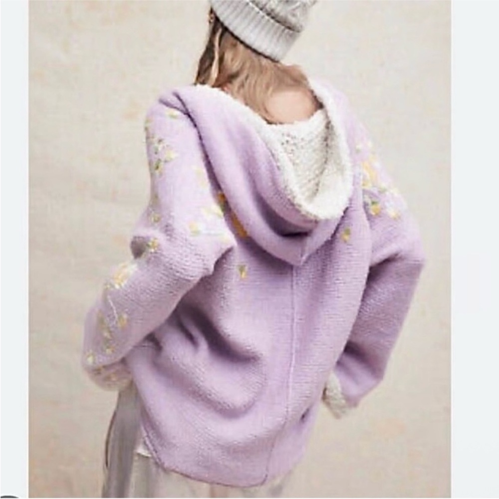 RARE Free People Floral Embroidered Lavender Buttercup Hoodie - Picture 4 of 16